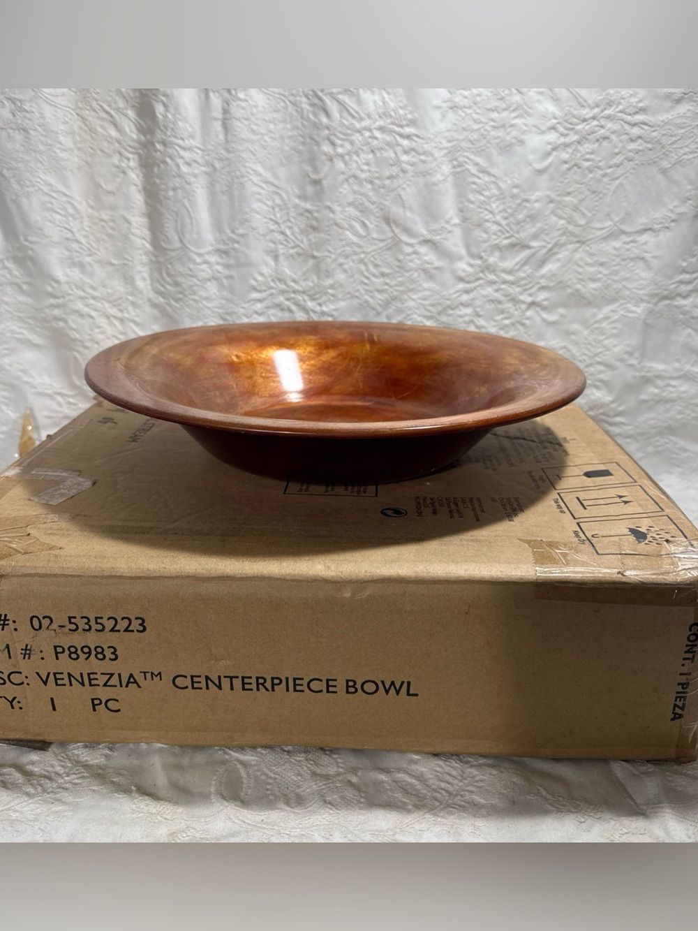 Partylite Venezia Autumn Gold Metallic Foil 13" Candle Holder Bowl P8983 Fall